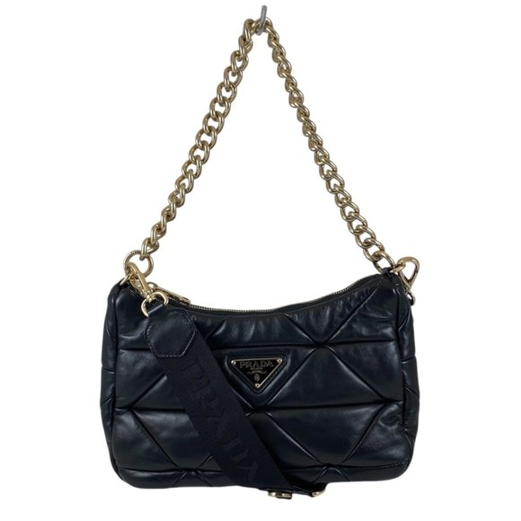 PRADA Padded Shoulder Bag 1BC157, Women's, 2-Way, Genuine Leather, with Chain... - Picture 1 of 14